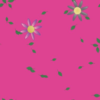 Basit renkli çiçekler ve yeşil yapraklı vektör şablonu