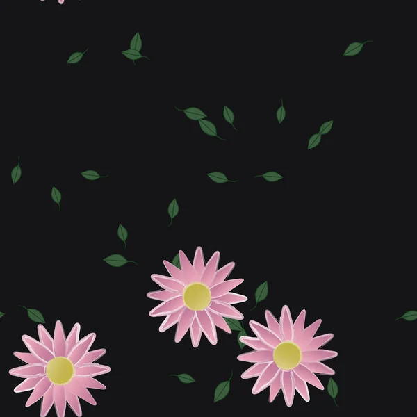 Composição Bonita Com Flores Coloridas Simples Folhas Verdes Fundo Ilustração — Vetor de Stock