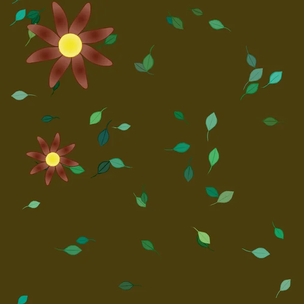 Belle Composition Avec Des Fleurs Colorées Simples Des Feuilles Vertes — Image vectorielle