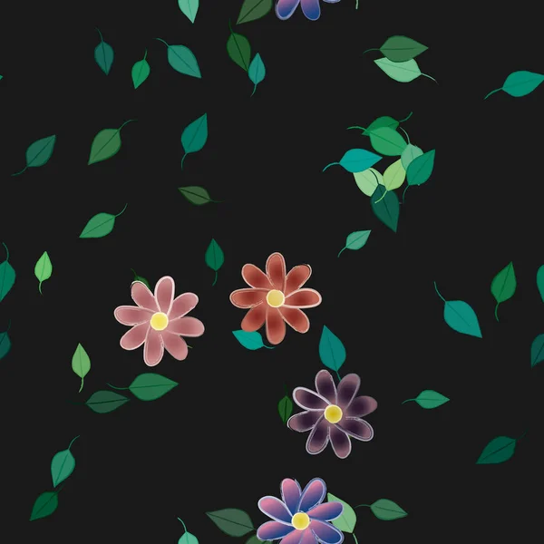 Composição Design Com Flores Simples Folhas Verdes Ilustração Vetorial — Vetor de Stock