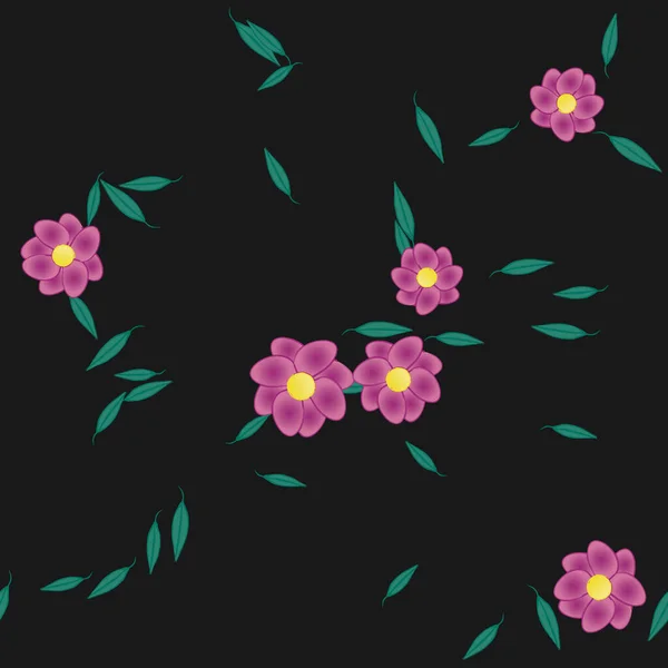 Plantilla Vector Con Flores Coloridas Simples Hojas Verdes — Archivo Imágenes Vectoriales