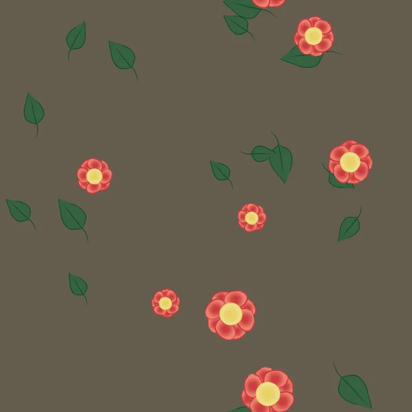 Flores Con Hojas Verdes Composición Libre Ilustración Vectorial — Vector de stock