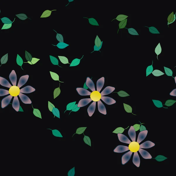 Composición Libre Con Flores Colores Simples Hojas Verdes Para Papel — Archivo Imágenes Vectoriales