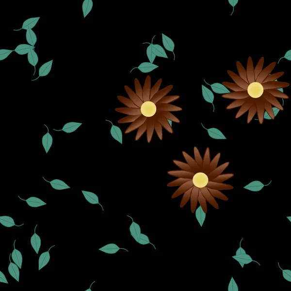 Flores Simples Con Hojas Verdes Composición Libre Ilustración Vectorial — Vector de stock