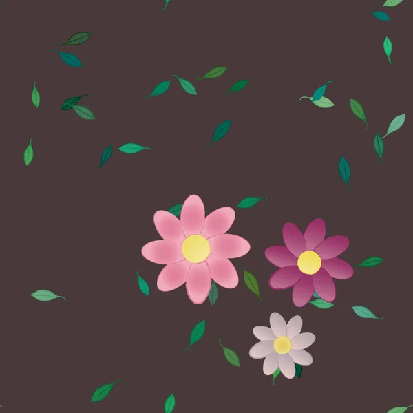 Fleurs Simples Avec Des Feuilles Vertes Composition Libre Illustration Vectorielle — Image vectorielle