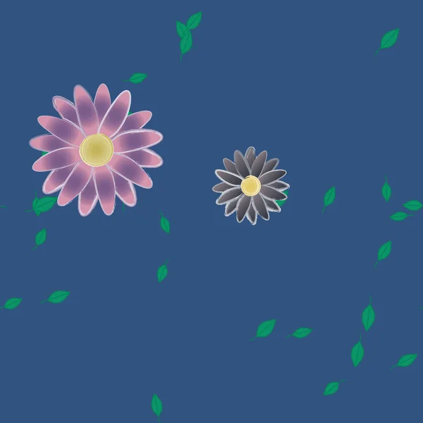 Modèle Vectoriel Avec Des Fleurs Colorées Simples Des Feuilles Vertes — Image vectorielle