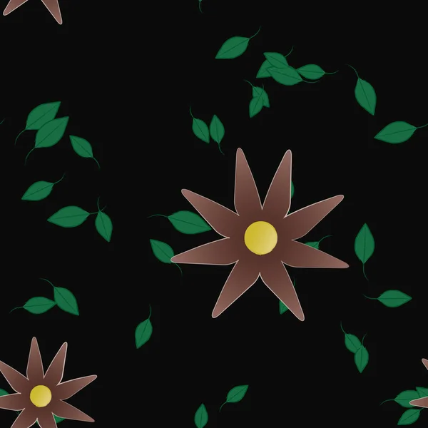 Fleurs Simples Avec Des Feuilles Vertes Composition Libre Illustration Vectorielle — Image vectorielle