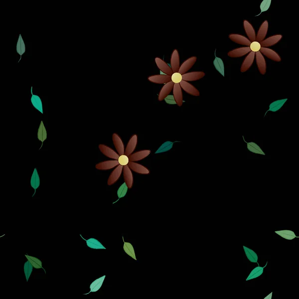 Composición Diseño Con Flores Simples Hojas Verdes Ilustración Vectorial — Vector de stock