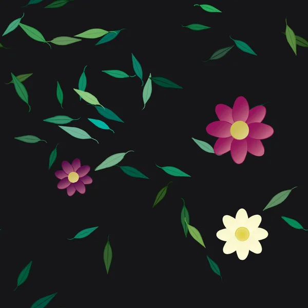 Composição Design Com Flores Simples Folhas Verdes Ilustração Vetorial — Vetor de Stock