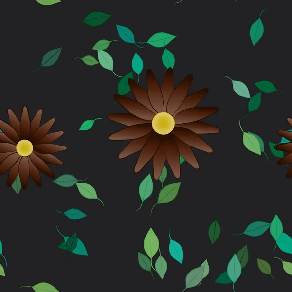 美丽的构图 背景为单色花和绿叶 矢量图解 — 图库矢量图片