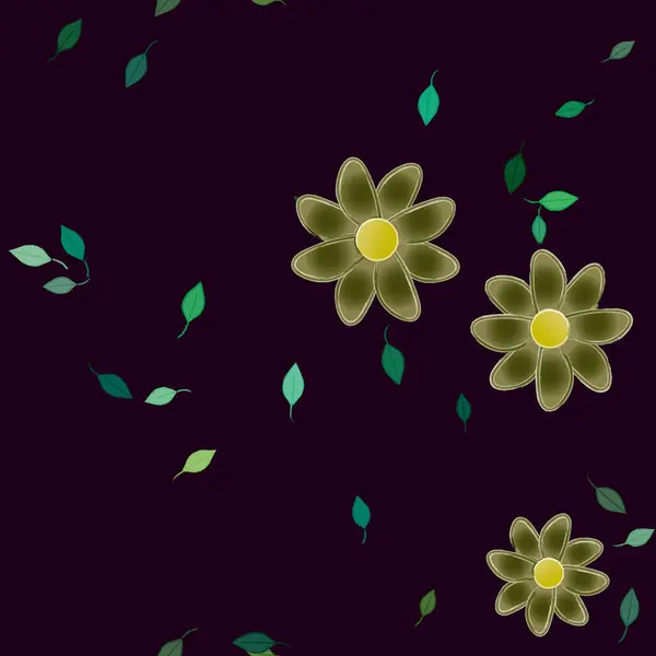 Composición Libre Con Flores Colores Simples Hojas Verdes Para Papel — Vector de stock