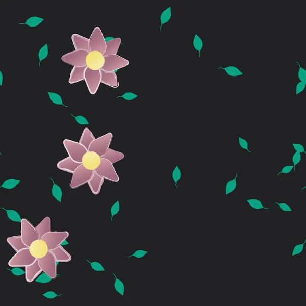 Fleurs Simples Avec Des Feuilles Vertes Composition Libre Illustration Vectorielle — Image vectorielle