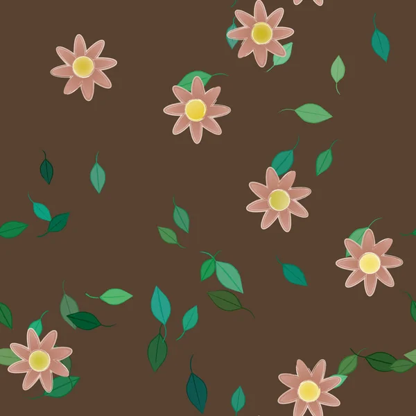 Hermosa Composición Con Flores Colores Simples Hojas Verdes Fondo Ilustración — Vector de stock