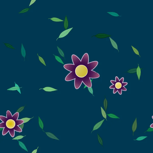 Hermosa Composición Con Flores Colores Simples Hojas Verdes Fondo Ilustración — Archivo Imágenes Vectoriales