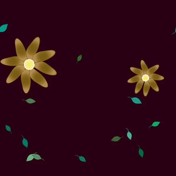 Modèle Vectoriel Avec Des Fleurs Colorées Simples Des Feuilles Vertes — Image vectorielle