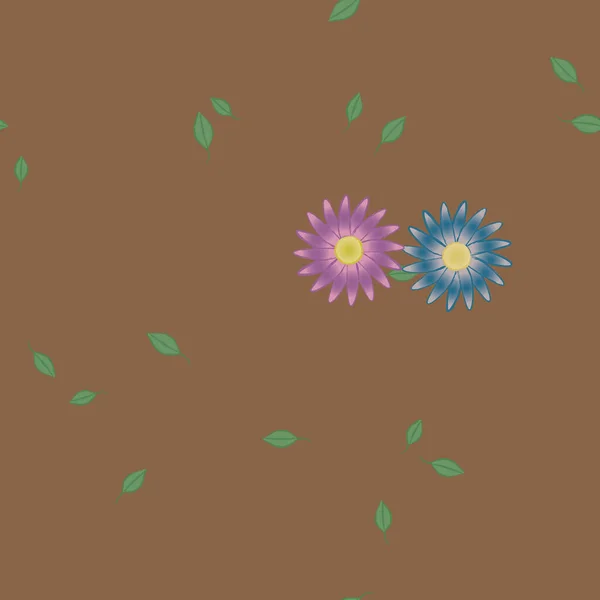 Modèle Vectoriel Avec Des Fleurs Colorées Simples Des Feuilles Vertes — Image vectorielle