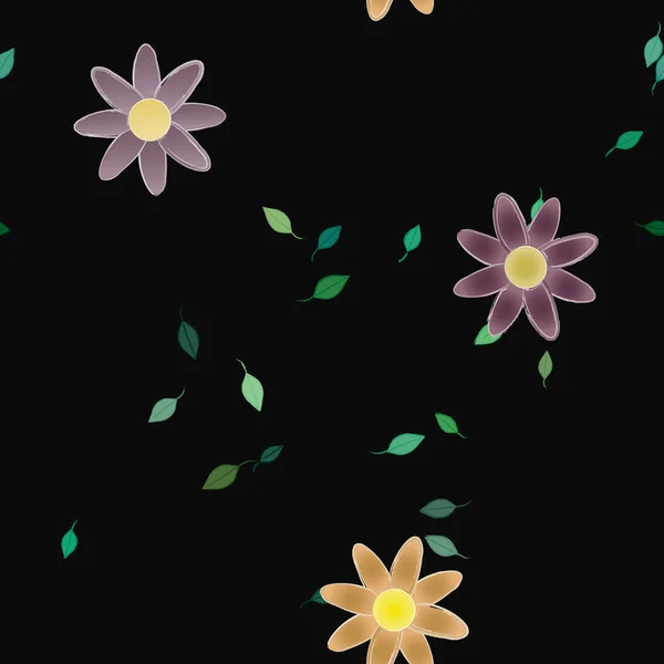 Modèle Vectoriel Avec Des Fleurs Colorées Simples Des Feuilles Vertes — Image vectorielle