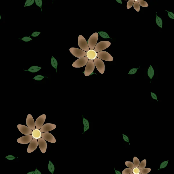 Vektor Sablon Egyszerű Színes Virágokkal Zöld Levelekkel — Stock Vector