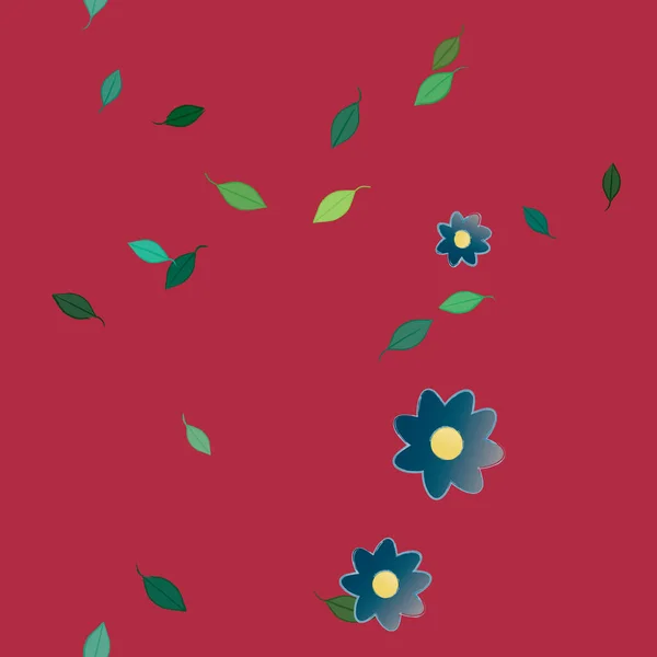 Hermosa Composición Con Flores Colores Simples Hojas Verdes Fondo Ilustración — Vector de stock