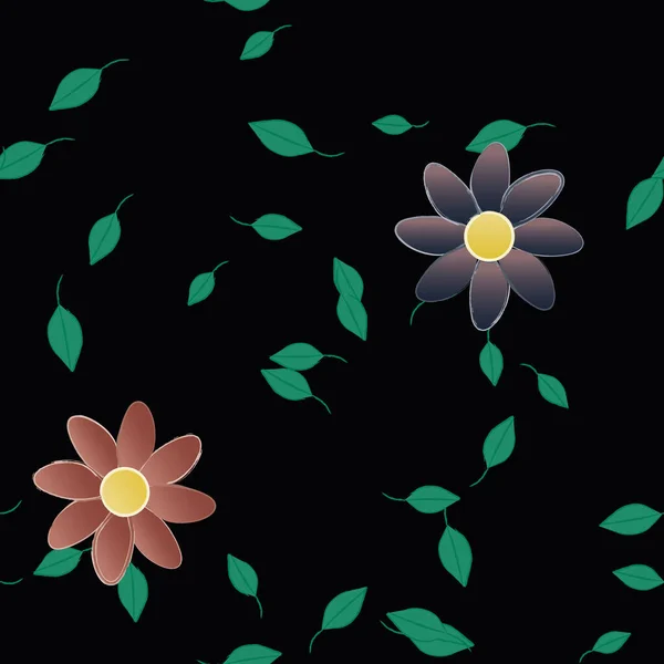 Modèle Vectoriel Avec Des Fleurs Colorées Simples Des Feuilles Vertes — Image vectorielle