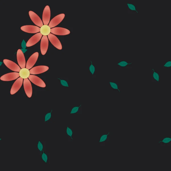 Flores Con Hojas Verdes Composición Libre Ilustración Vectorial — Vector de stock