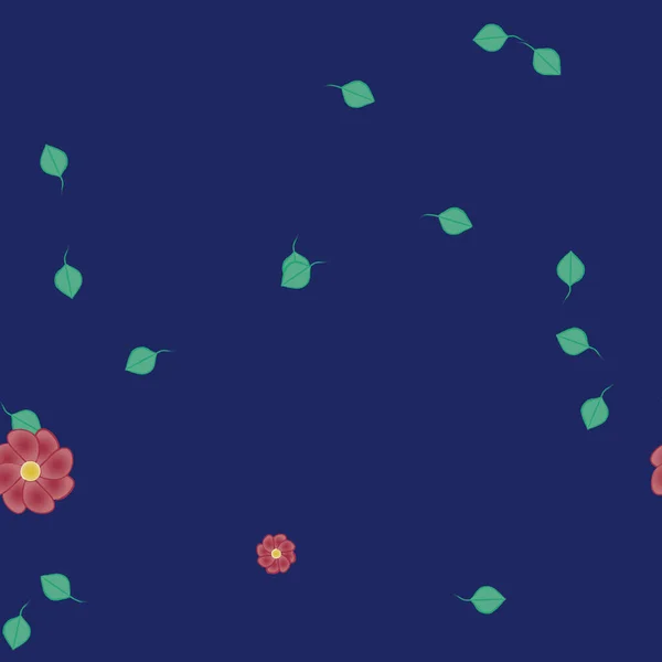 Schöne Komposition Mit Einfachen Farbigen Blüten Und Grünen Blättern Hintergrund — Stockvektor