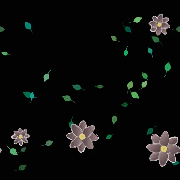 Flores Con Hojas Verdes Composición Libre Ilustración Vectorial — Archivo Imágenes Vectoriales