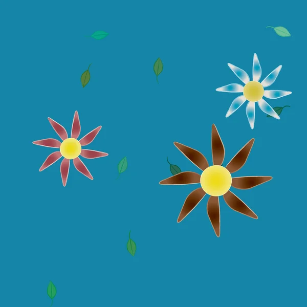 Modèle Vectoriel Avec Des Fleurs Colorées Simples Des Feuilles Vertes — Image vectorielle