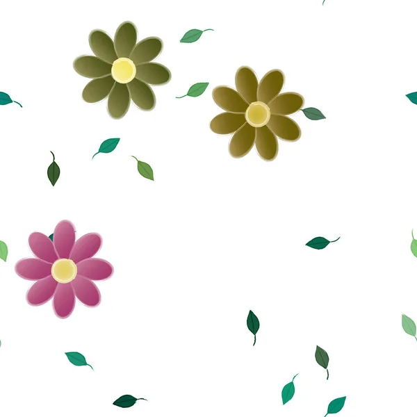 Composition Design Avec Fleurs Simples Feuilles Vertes Illustration Vectorielle — Image vectorielle