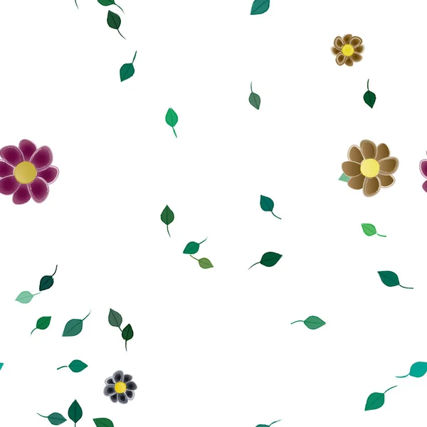 Composição Bonita Com Flores Coloridas Simples Folhas Verdes Fundo Ilustração — Vetor de Stock