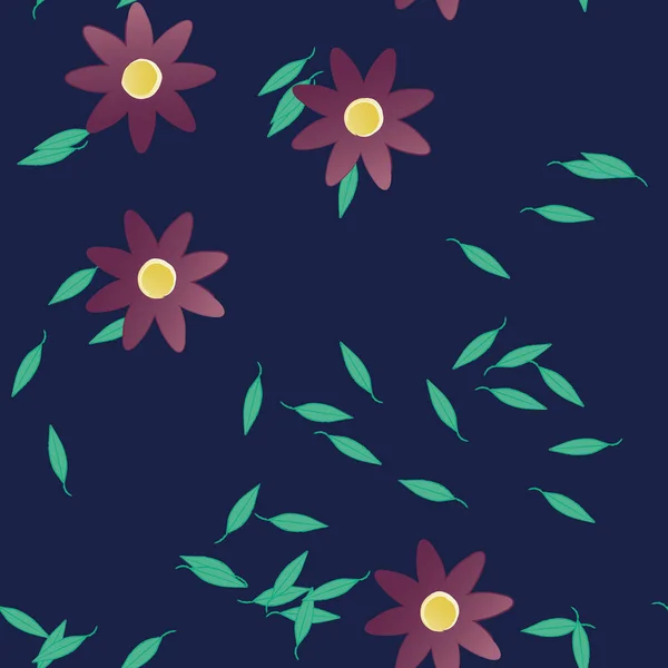 Bloemen Met Groene Bladeren Vrije Samenstelling Vector Illustratie — Stockvector