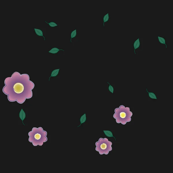 Flores Simples Con Hojas Verdes Composición Libre Ilustración Vectorial — Vector de stock