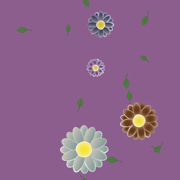 Modèle Vectoriel Avec Des Fleurs Colorées Simples Des Feuilles Vertes — Image vectorielle