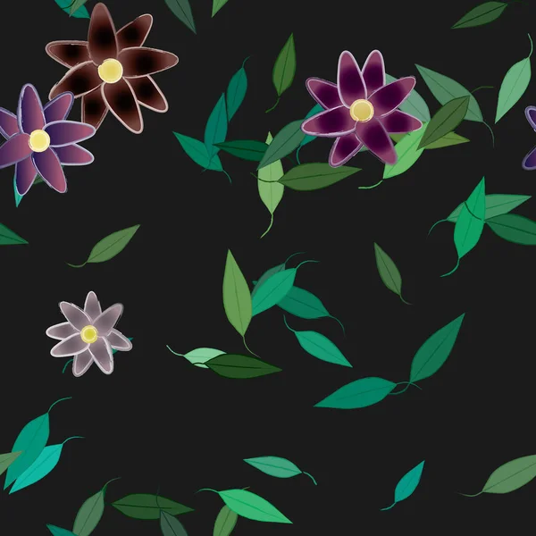 Fleurs Simples Avec Des Feuilles Vertes Composition Libre Illustration Vectorielle — Image vectorielle