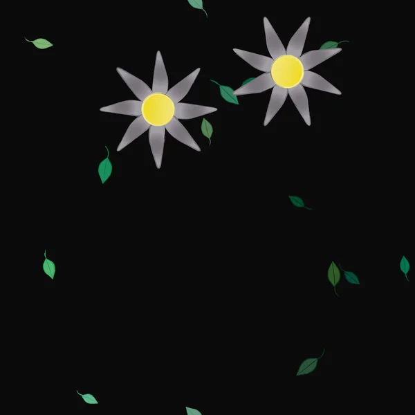 Mooie Compositie Met Eenvoudige Gekleurde Bloemen Groene Bladeren Achtergrond Vector — Stockvector