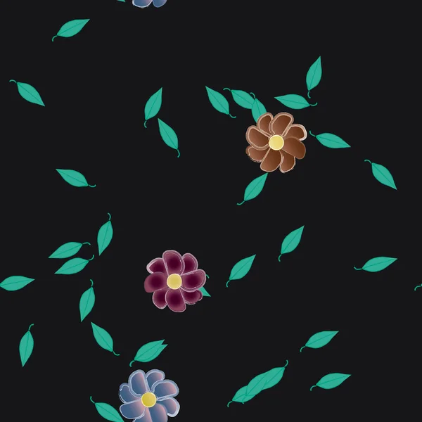 Plantilla Vector Con Flores Coloridas Simples Hojas Verdes — Archivo Imágenes Vectoriales