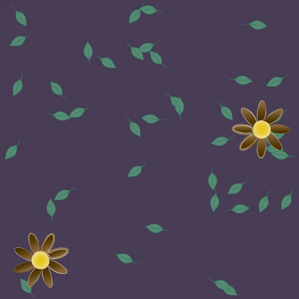 Composición Diseño Con Flores Simples Hojas Verdes Ilustración Vectorial — Archivo Imágenes Vectoriales