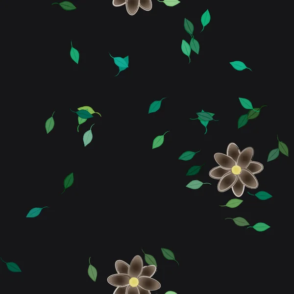 Composição Design Com Flores Simples Folhas Verdes Ilustração Vetorial —  Vetores de Stock