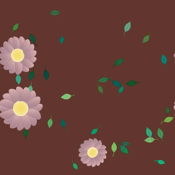 Modèle Vectoriel Avec Des Fleurs Colorées Simples Des Feuilles Vertes — Image vectorielle