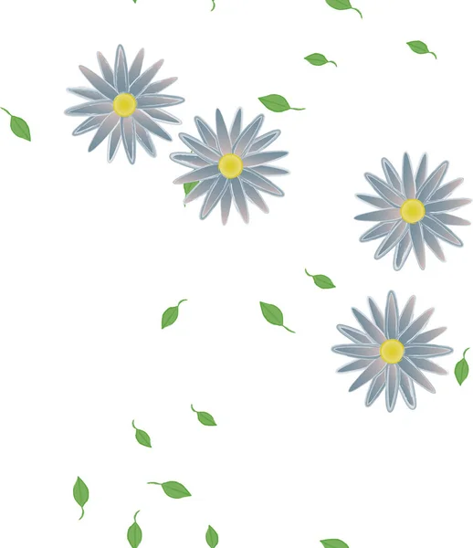 Fiori Semplici Con Foglie Verdi Composizione Libera Illustrazione Vettoriale — Vettoriale Stock