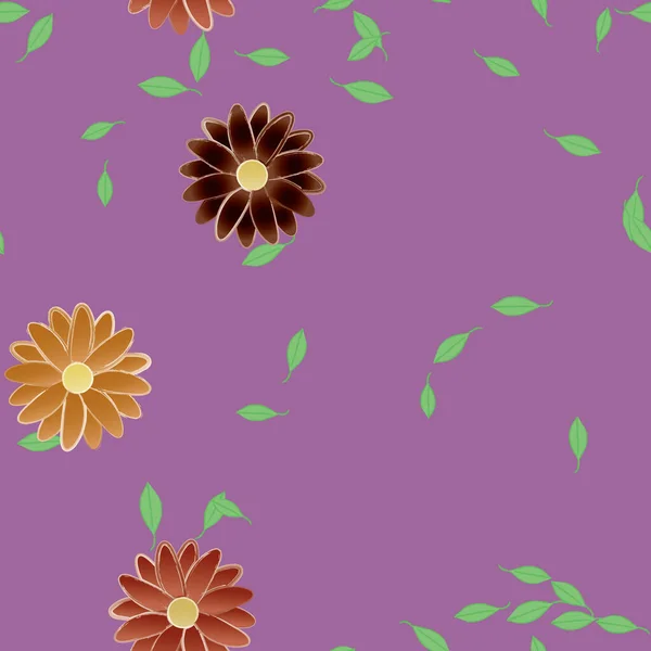 Composición Diseño Con Flores Simples Hojas Verdes Ilustración Vectorial — Archivo Imágenes Vectoriales