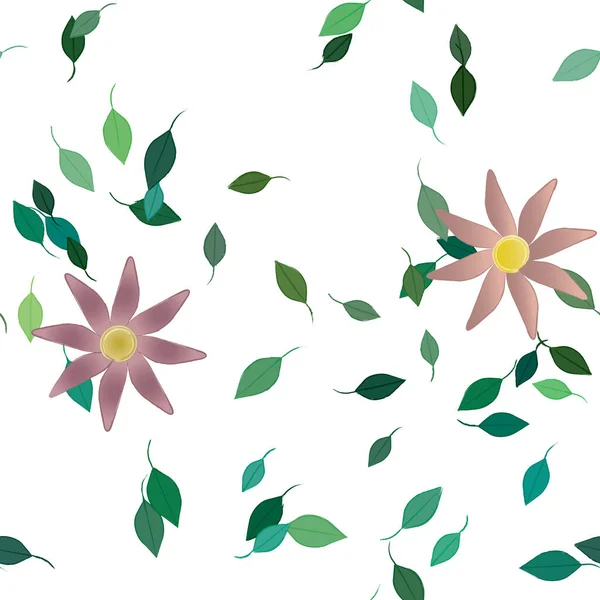 Composição Design Com Flores Simples Folhas Verdes Ilustração Vetorial — Vetor de Stock