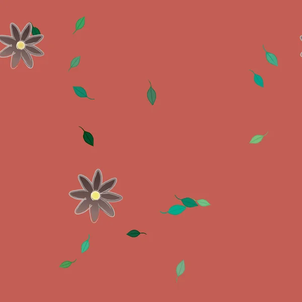 Flores Simples Con Hojas Verdes Composición Libre Ilustración Vectorial — Archivo Imágenes Vectoriales