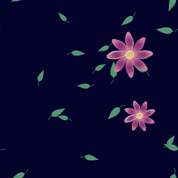 Flores Con Hojas Verdes Composición Libre Ilustración Vectorial — Archivo Imágenes Vectoriales