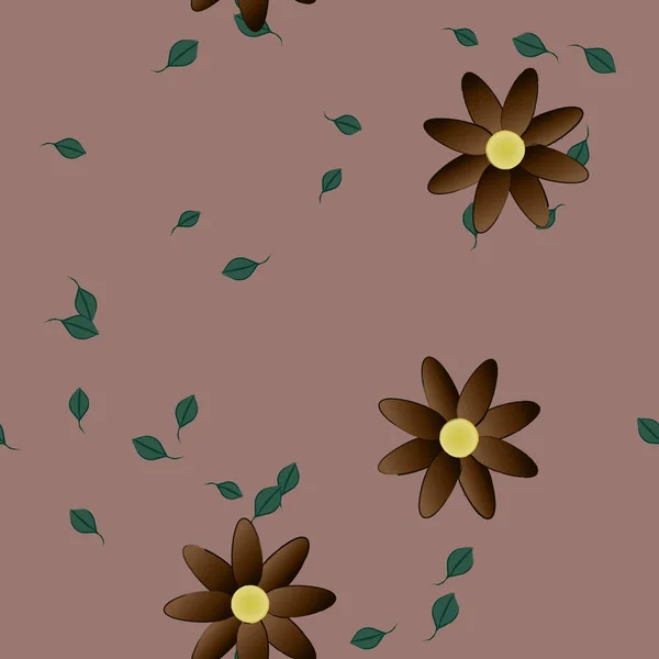 Fleurs Simples Avec Des Feuilles Vertes Composition Libre Illustration Vectorielle — Image vectorielle