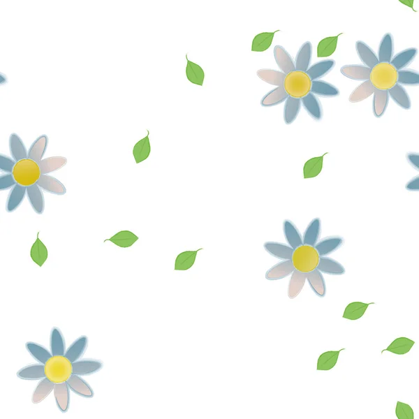 Plantilla Vector Con Flores Coloridas Simples Hojas Verdes — Vector de stock