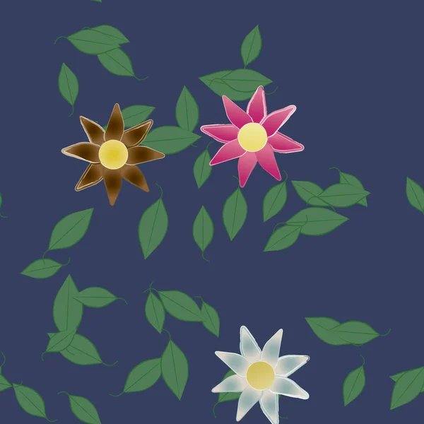 Modèle Vectoriel Avec Des Fleurs Colorées Simples Des Feuilles Vertes — Image vectorielle