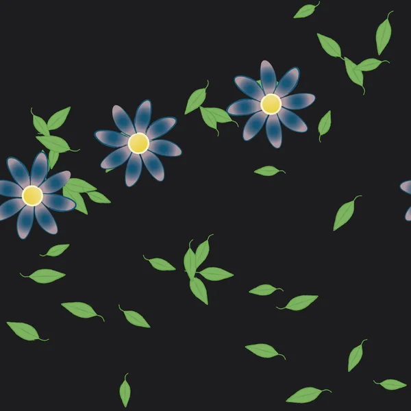 Composição Design Com Flores Simples Folhas Verdes Ilustração Vetorial — Vetor de Stock