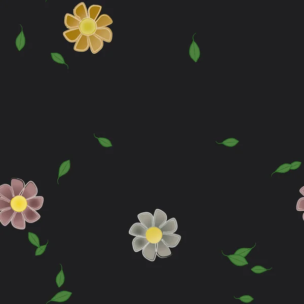 Hermosa Composición Con Flores Colores Simples Hojas Verdes Fondo Ilustración — Archivo Imágenes Vectoriales