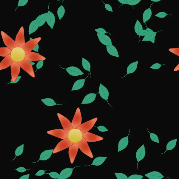 Composição Design Com Flores Simples Folhas Verdes Ilustração Vetorial — Vetor de Stock